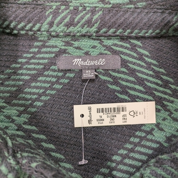 Madewell Jacket Women's XL Green Plaid Flannel Boxy Button Up Shirt Heavy - Picture 4 of 9